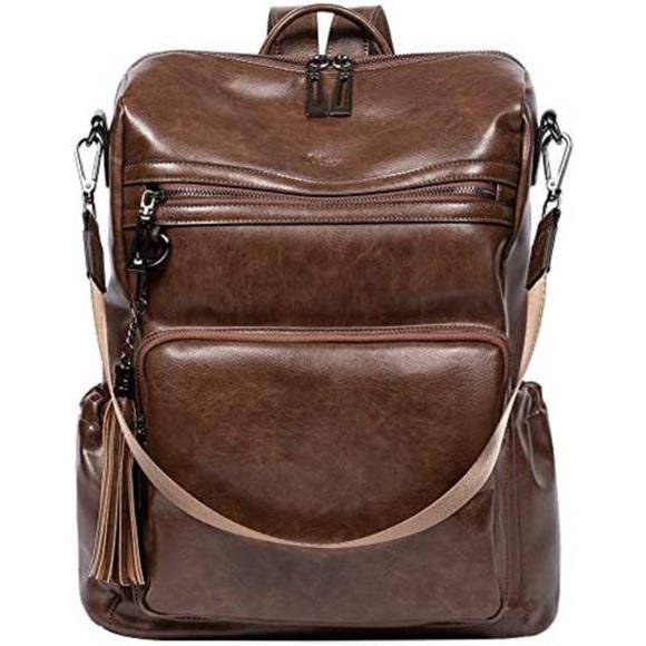 Handbags - Backpack Purse for Women Fashion Leather 3-5oil Wax Two-toned Coffee(shiny)